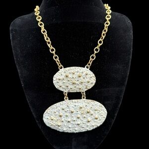 BOOK PIECE NAPIER Francis Fujio Brutalist White Enamel Gold Tone Necklace VTG